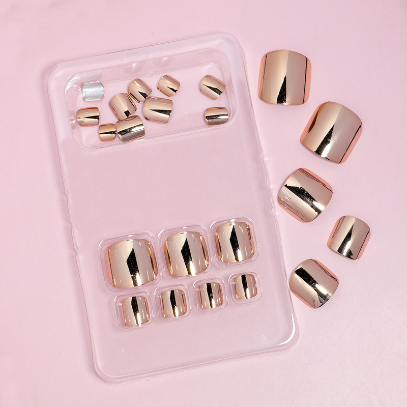 Electroplated Rose Gold Cross-Border Ins-Style Brightening Toenails Fake Nail Patches Wholesale Nail Pieces Finished Short Style Sweet