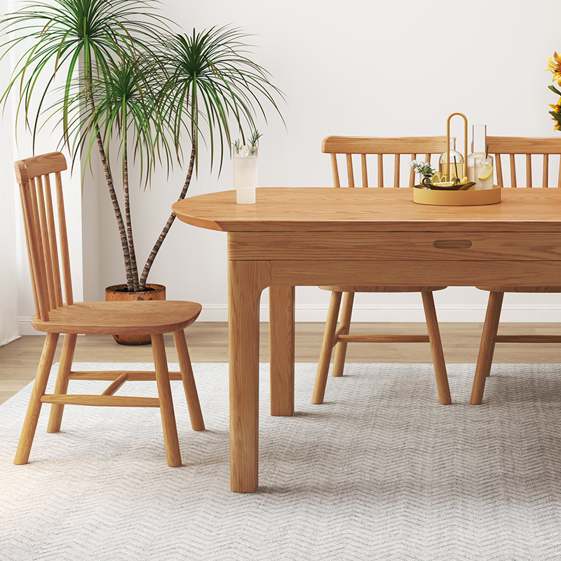 Madera maciza nórdica redonda mesa de comedor retráctil 4/6/8 personas comedor madera maciza mesa de comedor blanco cera combinación silla