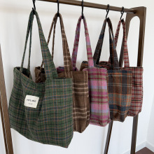秋冬新款毛呢格子单肩包大容量手提包托特包复古百搭通勤时尚女包