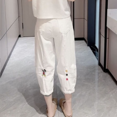 2025夏季新款高腰八分老爹牛仔裤女显瘦哈伦裤大码薄款遮肉阔腿裤