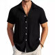 2024 European and American Amazon AliExpress Men's Casual Striped Shirt with Button Pocket Lar Short Sleeve Top