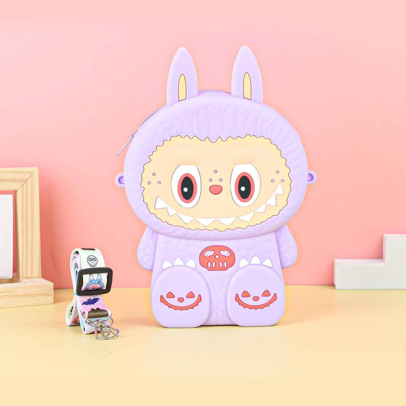 Labubu シリコーン携帯電話バッグ漫画かわいい誕生日ギフト弓シリコーン小銭入れハイエンドクロスボディバッグ|undefined