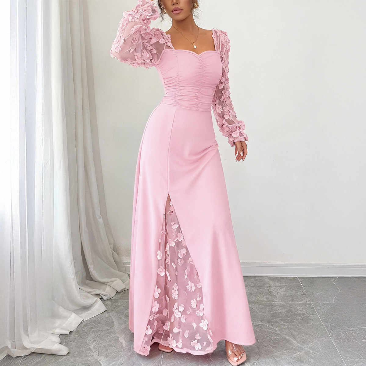 Women's Elegant Long-Sleeve Maxi Dress