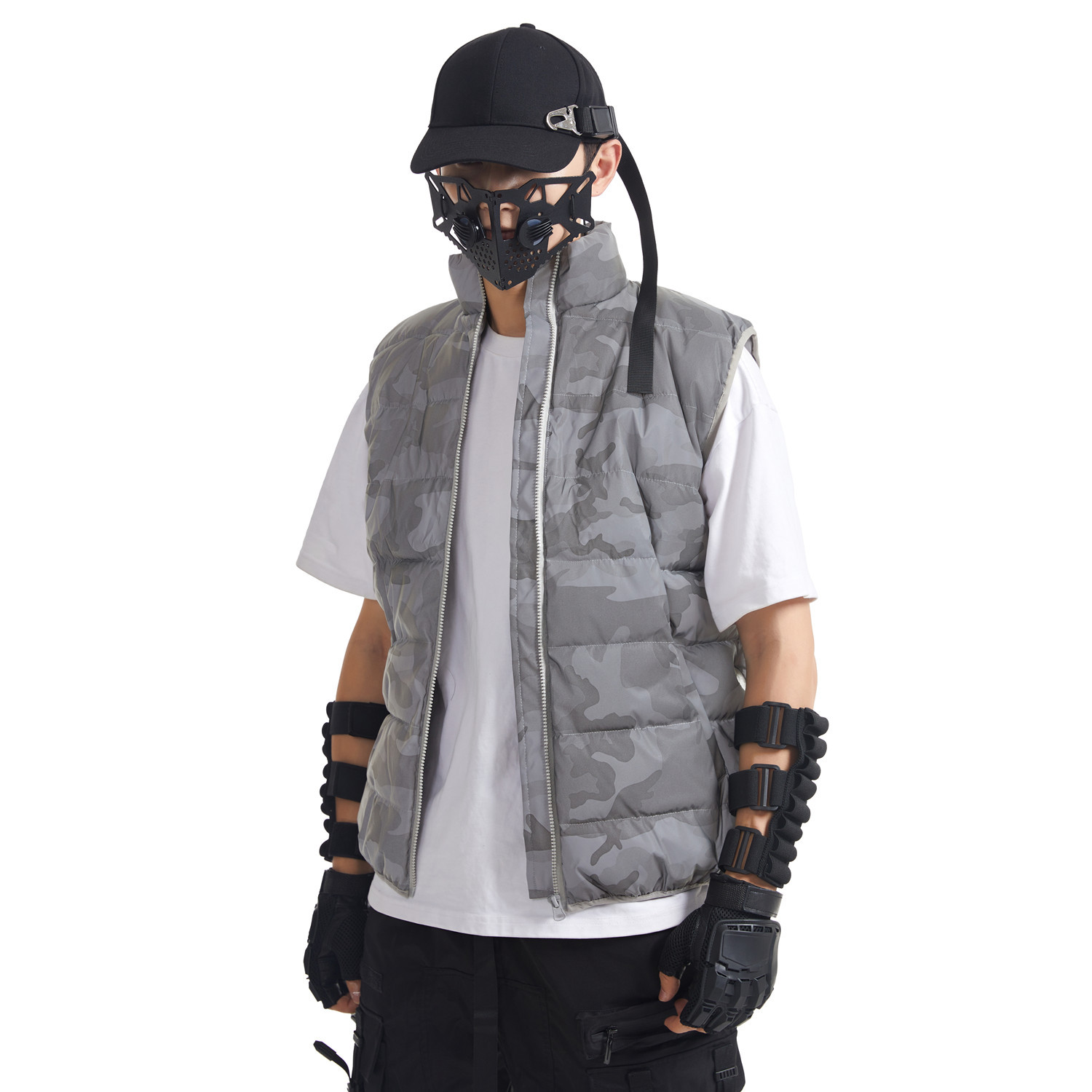 Vêtements pour hommes Nouveau gilet réfléchissant de camouflage d'extérieur d'automne et d'hiver manteau en coton col montant gilet lumineux épais et chaud_voghion.com