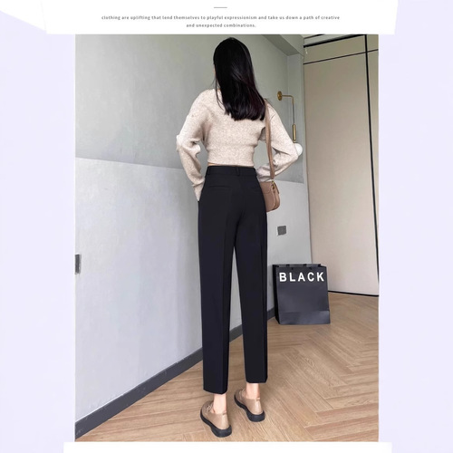 Black suit pants for women, spring and summer 2025 new design straight-leg mini dress pants for petite women, professional cigarette pipe pants