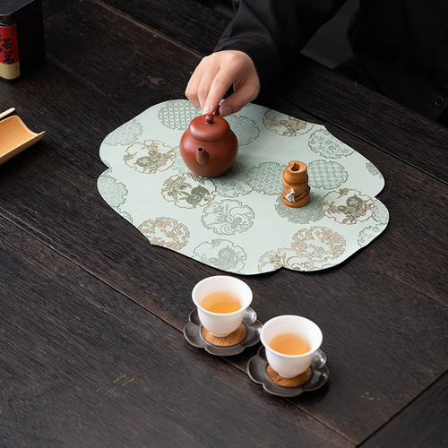Wholesale rabbit brocade dry soaking mat waterproof tea mat tea room tea art space pot mat table mat small tea mat small fresh woman