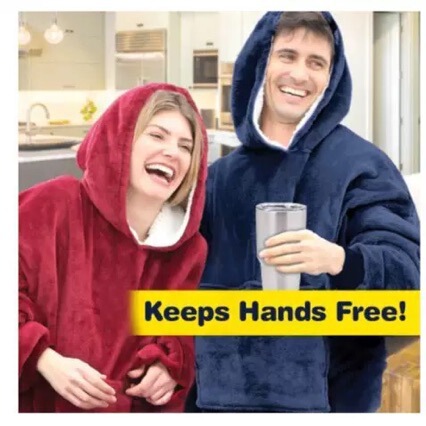 Thickened fleece robe, lazy pullover TV blanket, flannel pajamas with hood, extra-long style