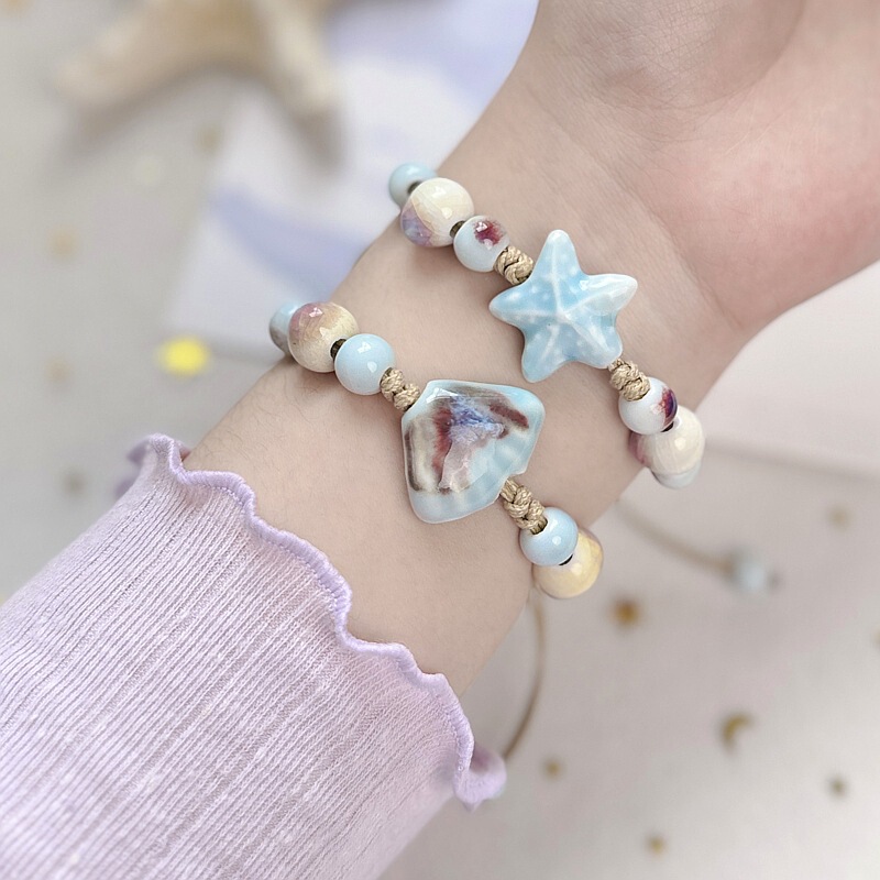 Ceramic Bracelet No Fade Women's Summer Artistic Popular New Chinese Style Fresh Student Ocean Series Adjustable Hand Rope