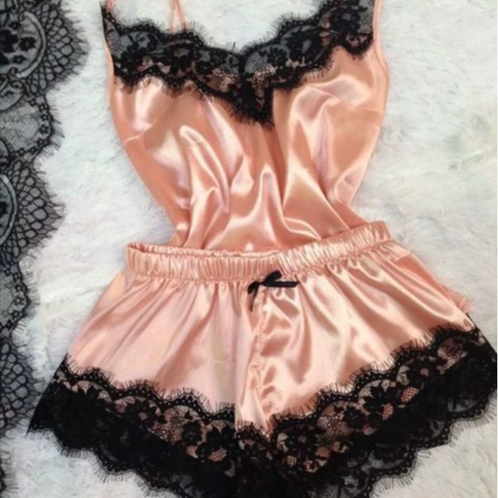 Lace Sexy Thin Pajama Set, Plus Size, Lift Effect, Spaghetti Straps
