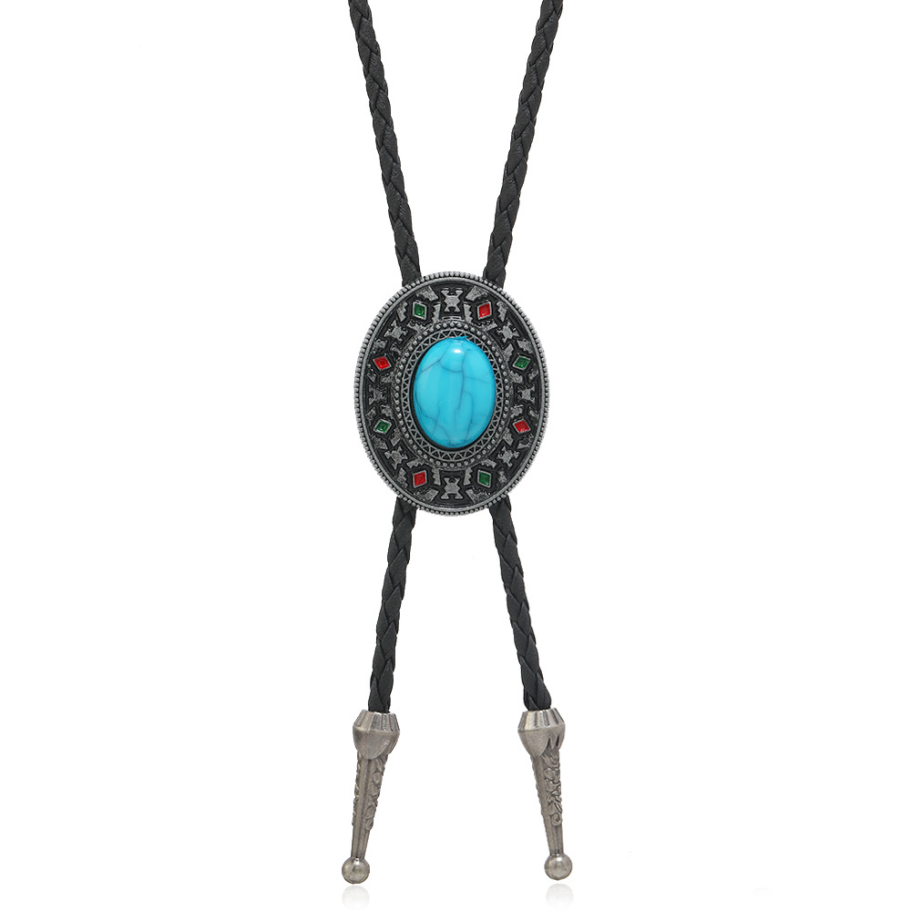 Retro Geometric Pu Leather Alloy Turquoise Enamel Unisex Bolo Tie Necklaces display picture 11