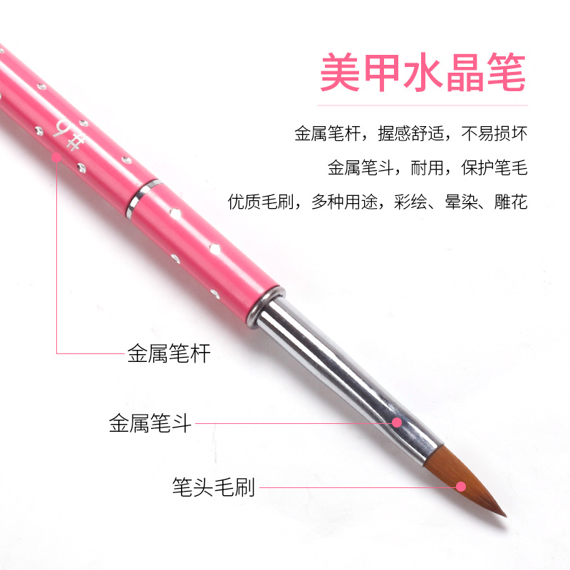 Suministro directo transfronterizo arte de uñas pluma de cristal tallada extensión de uñas pluma de cristal estrellado diamante titular de la pluma paquete único