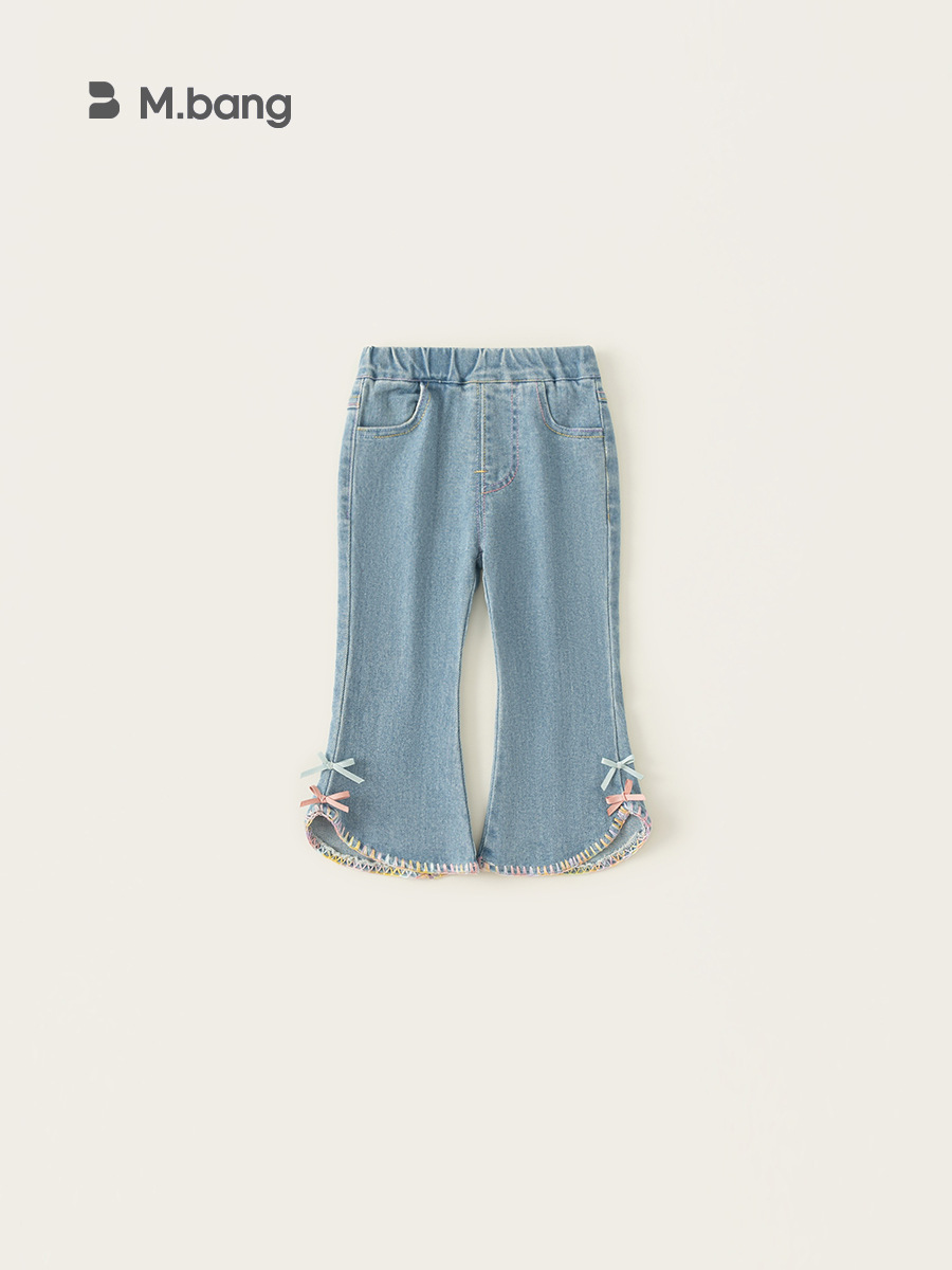 Ropa infantil Youbao, pantalones acampanados para niñas, primavera y otoño, pantalones para niñas, jeans de color claro con lazo estilo coreano para bebés.