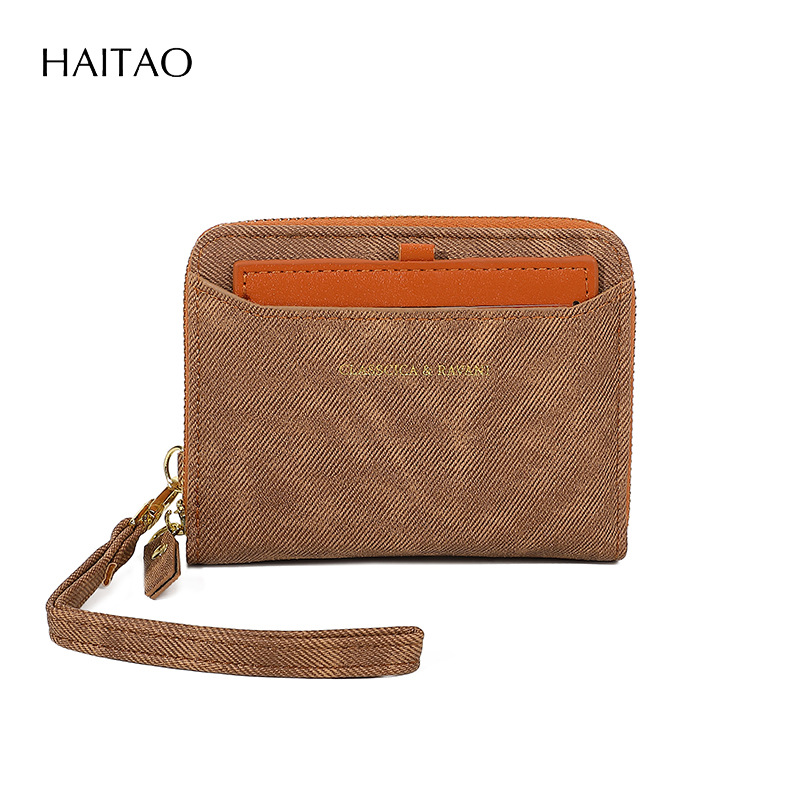 2025 estilo corto de moda color de contraste billetera de mujer estilo corto de alta gama con muñequera tarjetero monedero todo en uno