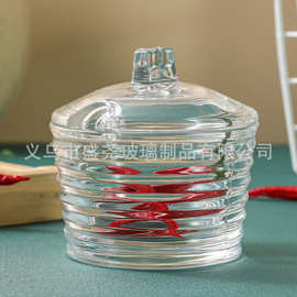 家用透明玻璃调味品小罐横纹带盖厨房调料炖肉料收纳罐