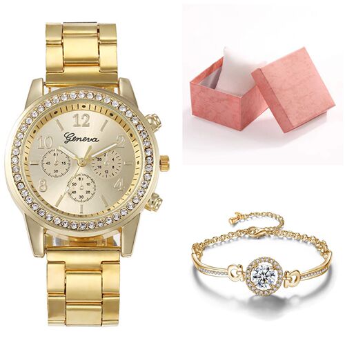 Factory direct sales cross-border foreign trade hot-selling steel belt diamond ladies gift box set one diamond bracelet three-piece watch