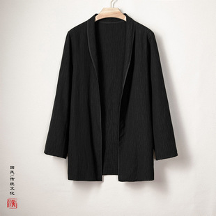 2024 Autumn and Winter New Chinese Style Men's Cotton Linen Linen Jacquard Lapel Zen New Chinese Style Men's Coat Jacket