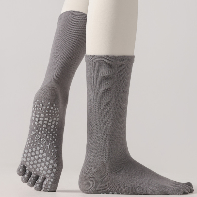 Pressure Five-Finger Yoga Socks Mid-High Solid Color Split-Toe Pilates Socks Professional Non-Slip Women's Fitness Dance Floor Socks