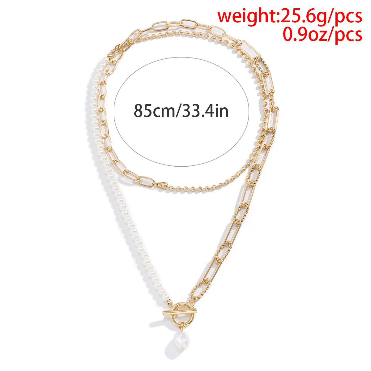 29g Weight Alloy Pendant Material Elegant Geometric Imitation Pearl Alloy Iron Beaded Chain Paperclip Chain Layered Necklaces Wholesale