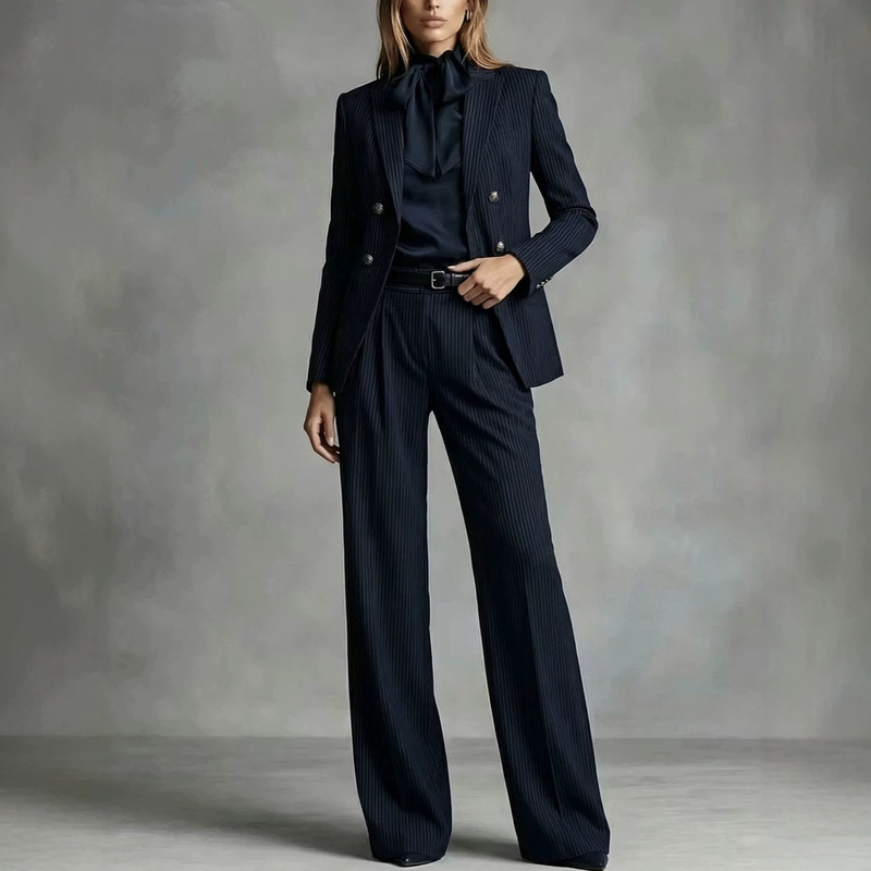 2026 new European and American style cross-border double-breasted blazer and wide-leg pants set (with belt) 2026 new European and American style cross-border double-breasted blazer and wide-leg pants set (with belt)
