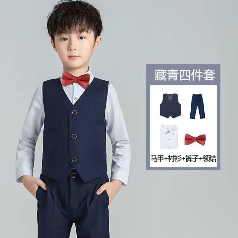 셔츠 + 바지 + 조끼 + 빨간색 나비 넥타이