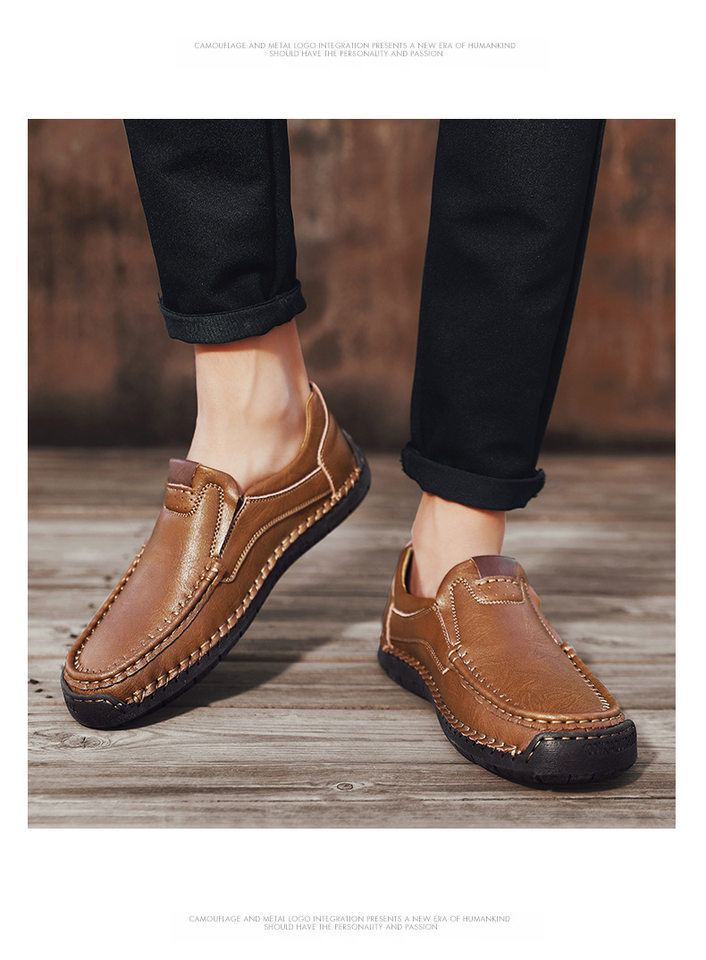 Giày lười nam da tổng hợp mũi tròn đế bằng, giày slip-on cỡ lớn may chỉ thủ công — 9918 Màu đen, 9918 nâu nhạt, 9918 nâu đậm chi tiết 14