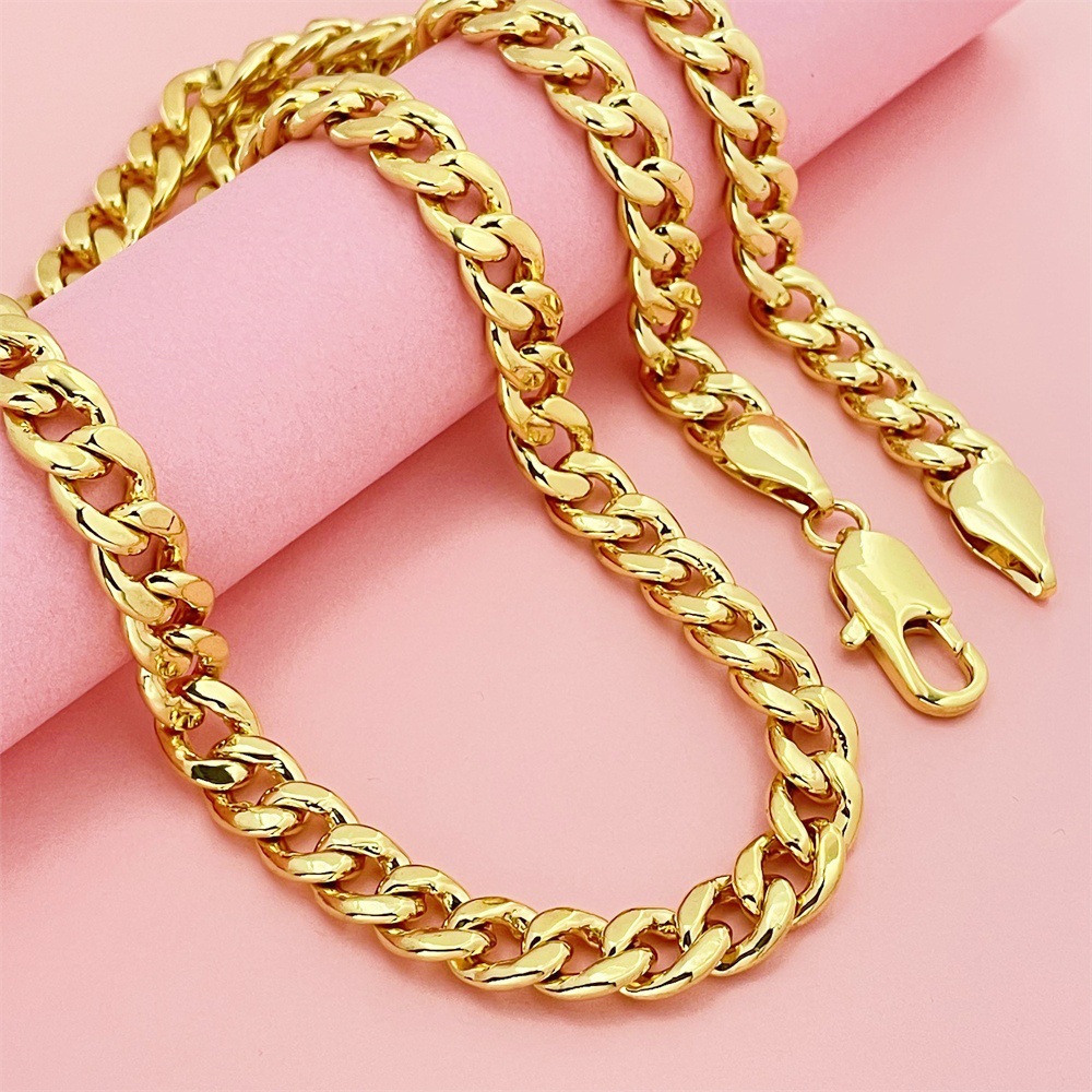 Collier cubain en cuivre plaqué or 10 mm 75 cm, plaqué sous vide, en vente transfrontalière._voghion.com