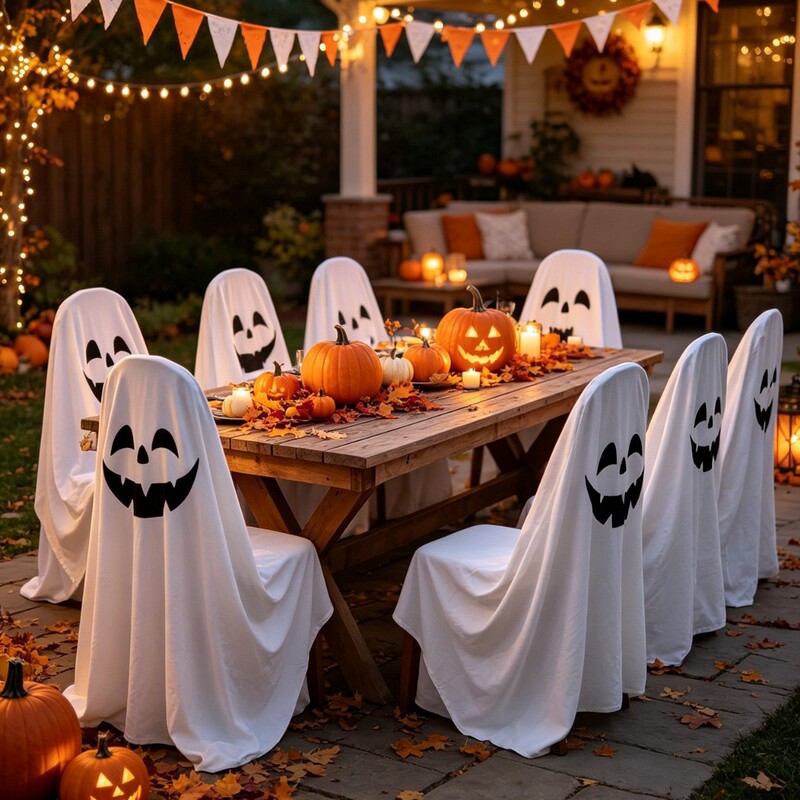 Amazon Halloween chair cover, all-inclusive, European and American holiday atmosphere decoration, white hotel dining chair cover, dustproof chair cover