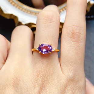 New natural amethyst ring S925 silver inlaid main stone 7*9mm Joker net red explosions women's jewelry wholesale