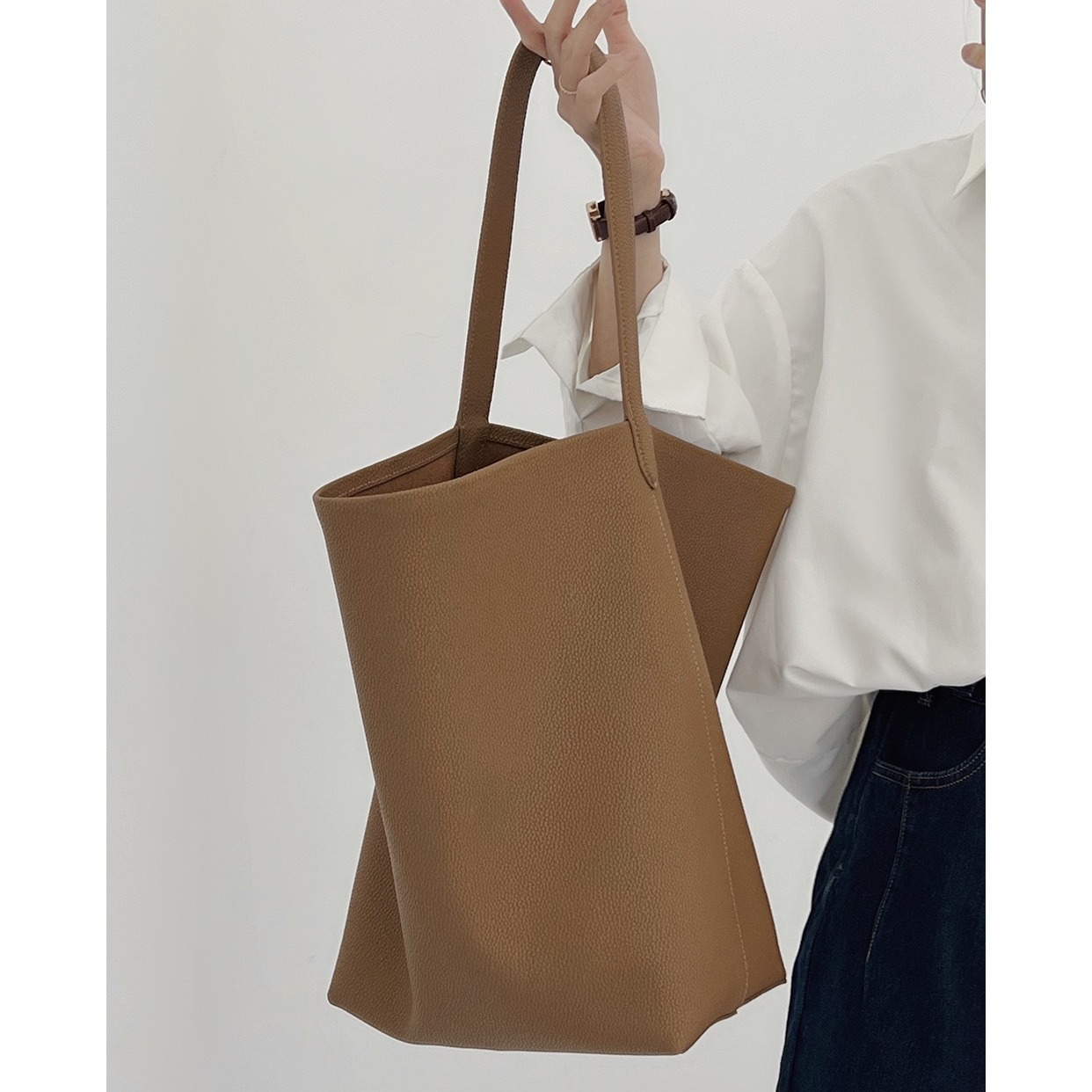 Women's Cowhide Leather Tote Bag, 2026 New Arrival, Single Shoulder Large Capacity Shopping Bag, Casual Lazy Style Shoulder Bag, Commuter Bag - Thumbnail 2