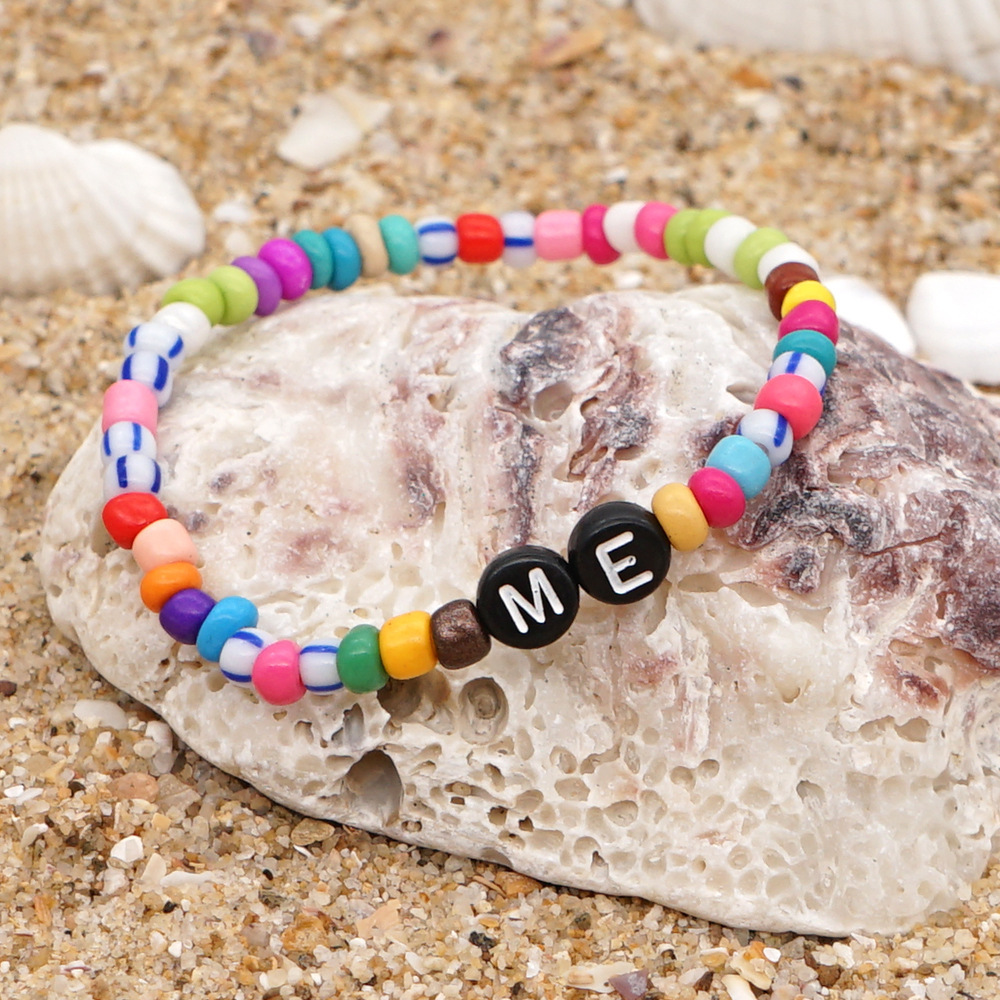 Bohemian Glass Colored Millet Beads Letter Beaded Small Bracelet display picture 21