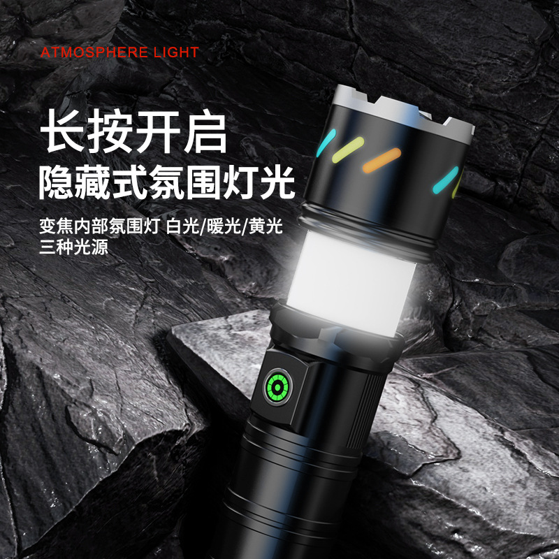 Linterna transfronteriza nueva linterna de luz multifuncional al aire libre láser blanco resaltado luz de emergencia de larga duración linterna de luz fuerte