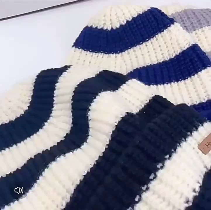 Зимняя женская вязаная шапка в толстую полоску с цветными блоками, большой обхват головы, для похудения лица, повседневная универсальная шапка с напуском в японском стиле.