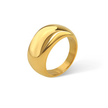 欧美ins风 简约时尚光面厚弧度不锈钢戒指 电镀18K 金钛钢戒指