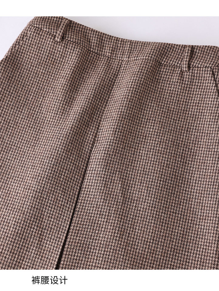 Chân váy bút chì họa tiết răng sói dáng ôm xẻ tà trước chất liệu len dạ — Houndstooth màu nâu chi tiết 3