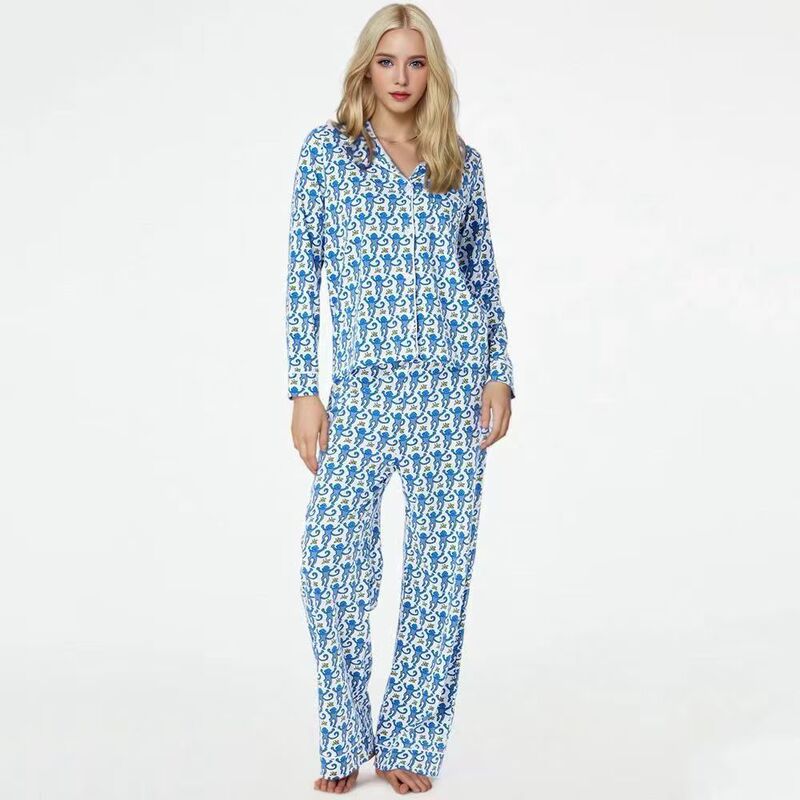 Cross-border Amazon Women's Long Sleeve Printed Casual Home Wear Pajamas Pants suit Cross-border Amazon Women's Long Sleeve Printed Casual Home Wear Pajamas Pants suit