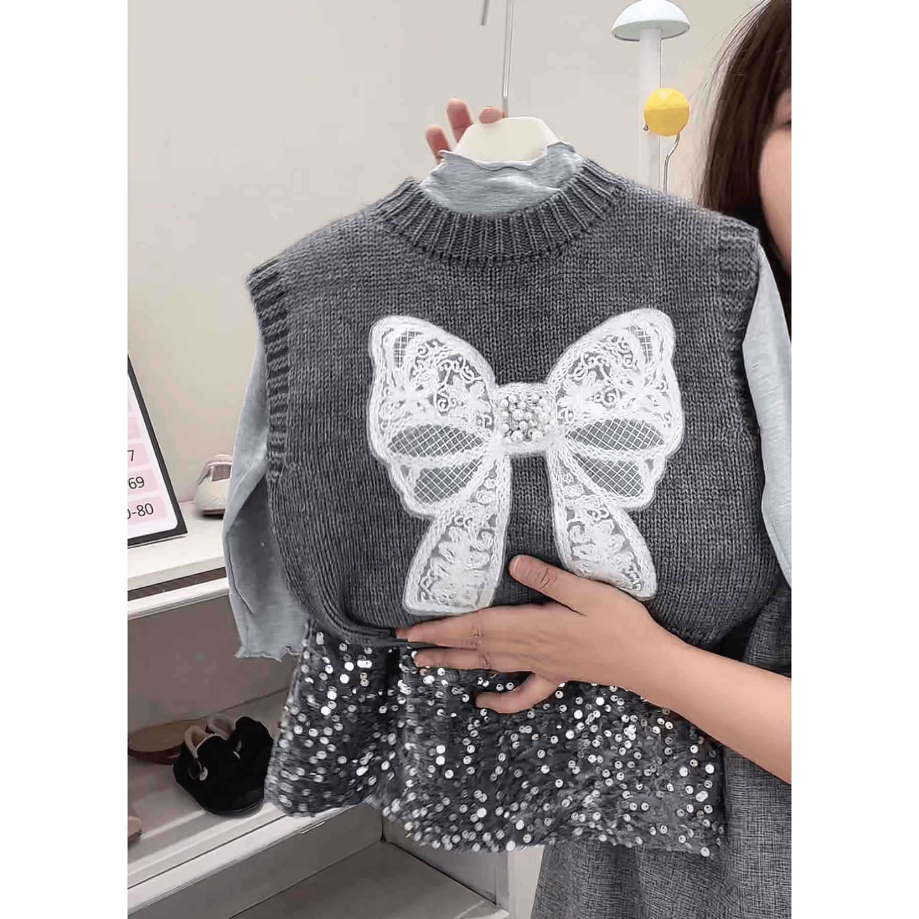 Qianqi niñas chaleco nuevo otoño niños chaleco de punto de moda extranjera bebé vestir suéter de hombro abrigo