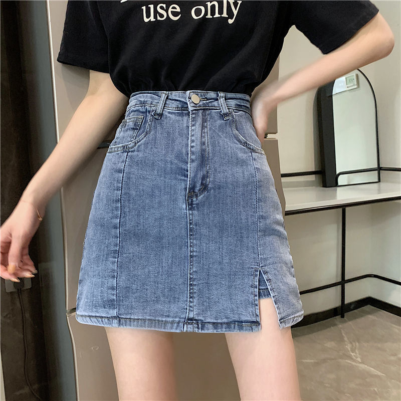 显瘦短裙女夏季港风裙子新款高腰学生包臀牛仔包裙字一步半身裙|undefined