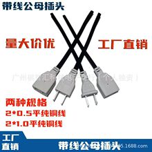监控专用带线2孔公母插头0.5平方一体成型二脚220V公母对接电源
