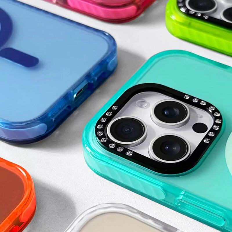 For iPhone16promax Diamond Lens Phone Case Apple 13 Aurora Laser Magnetic Semi-permeable Frosted Case