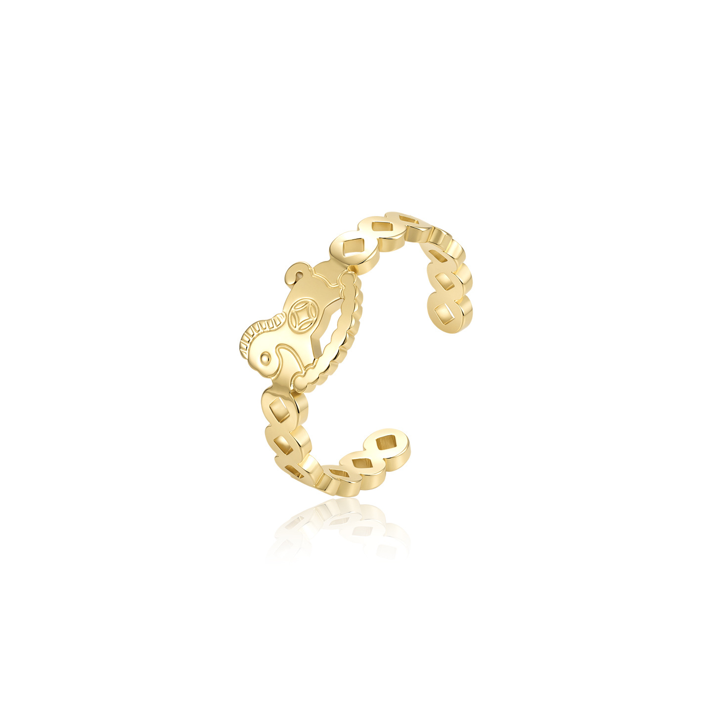 Xuping acero inoxidable 24k hueco pony abierto anillo nuevo estilo chino zodiacal imitación joyas de oro al por mayor mujeres
