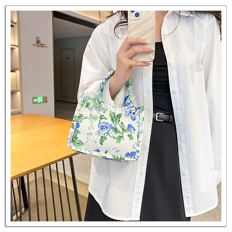 105g Weight Sewing Thread Fashion Element Magnetic Buckle Closure Type Double Handle Strap Type Handbag Bags Type Holiday, Daily Occasion Canvas Material Women's Backpack Backpack Flower Pattern All Seasons Season Women's Gender Elegant Style Square Shape Women's Canvas Flower Elegant Sewing Thread Square Magnetic Buckle Handbag 6