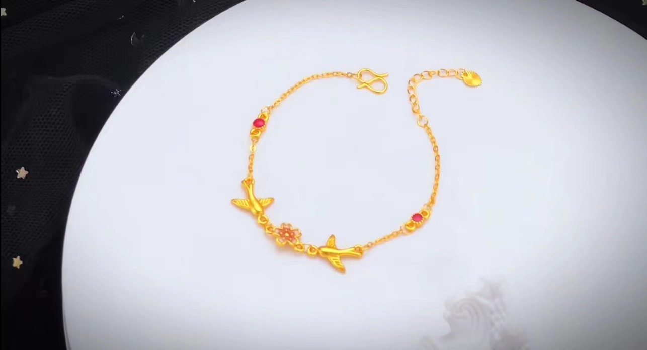 Gold shop same style peach blossom return swallow bracelet sweet style sand gold niche high-grade enamel color design send girlfriend bracelet_voghion.com
