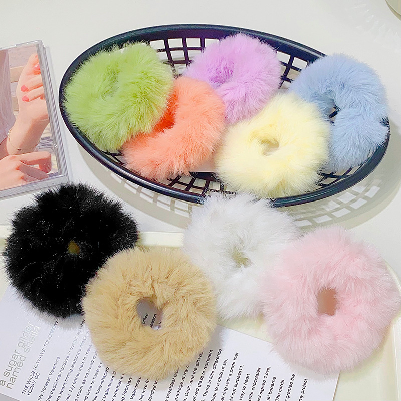 Autumn and Winter imitation rabbit fur plush large intestine ring girl's heart cute ball head hair rope high ponytail hair ring furry hair accessories for women