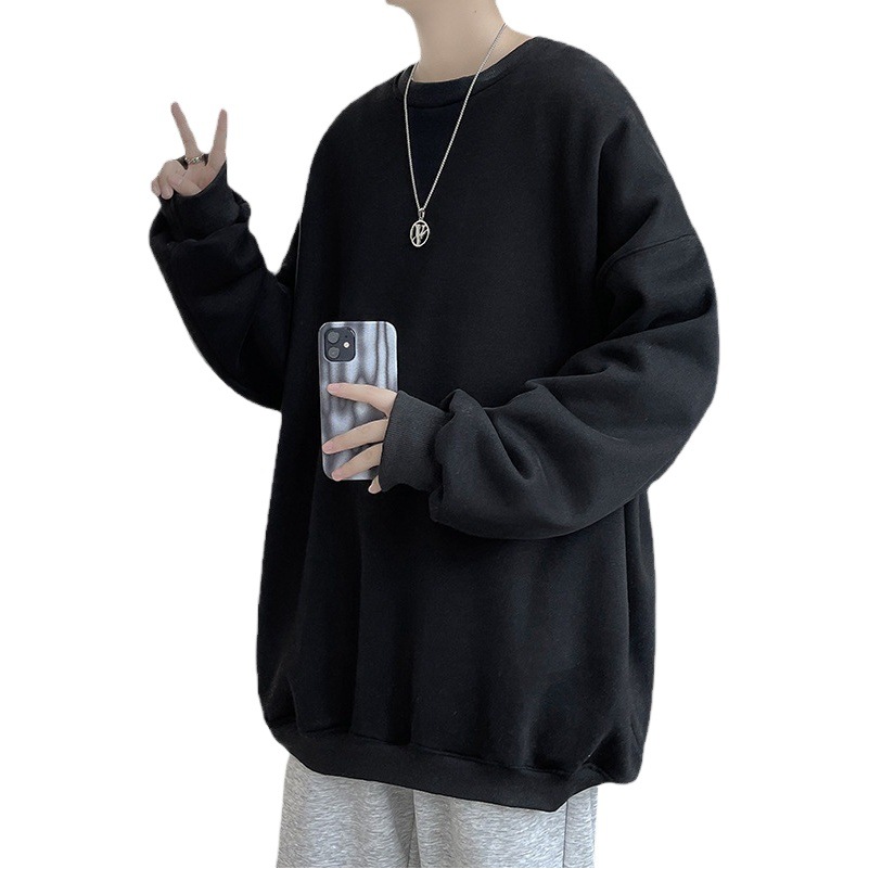 Men's Sweatshirt 2026 Spring and Autumn Style Loose Casual Cotton Round Neck Sweatshirt Men's Pullover Long-Sleeve Solid Color Base Shirt