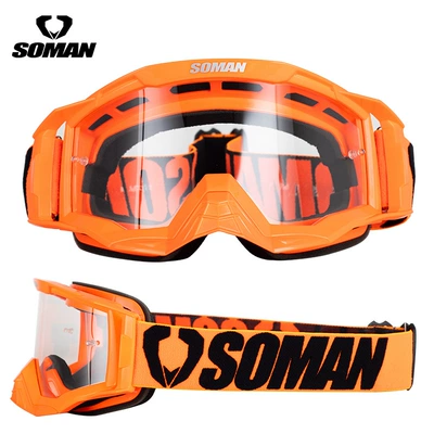 Soman Motorcycle Off-Road Helmet Goggles, Outdoor Riding Goggles, All-Season Unisex Mountaineering Goggles (Dəbilqə (Kaska) aksesuarları) - orange-frame-transparent-sheet