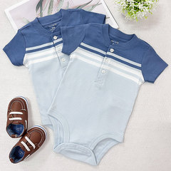 Summer Boys Pure Cotton Open-Collar One-Piece Suit for Infants and Toddlers V-Neck Short-Sleeve Clothing Diaper Cover for Children Wholesale