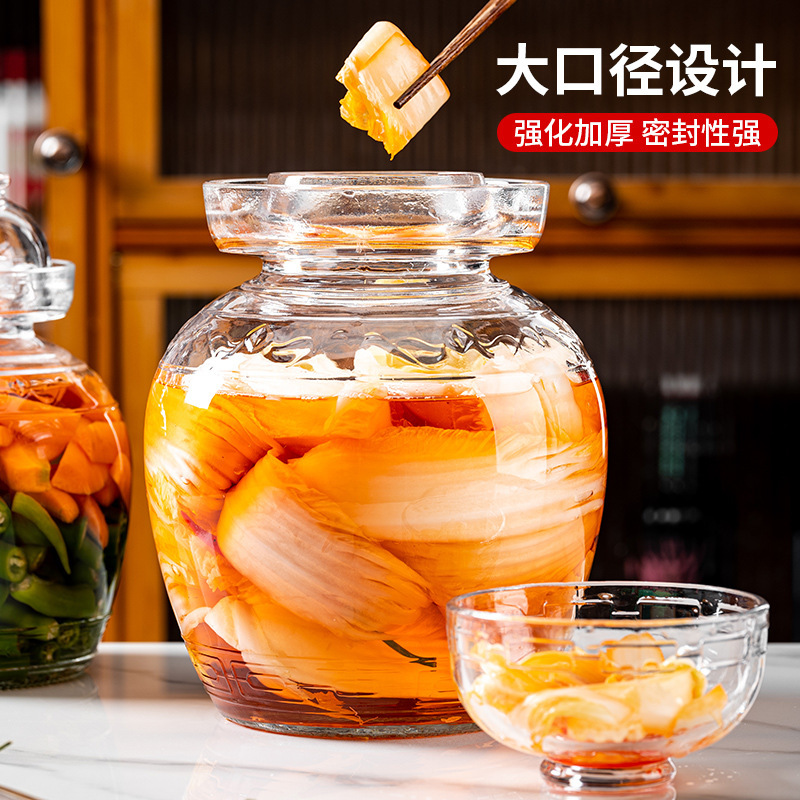 四川泡菜坛子透明玻璃咸菜罐子密封腌菜缸老式家用腌制酸菜缸带碗|undefined