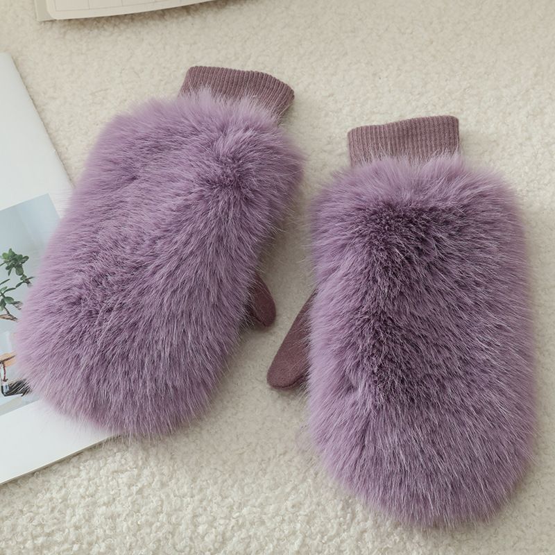 Cross-border foreign trade winter warm gloves, thickened, windproof, cute, cold-resistant, plush cuffed, trendy popular women's gloves