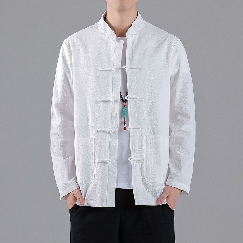 Chinese Style Tang Suit Button-Down Linen Shirt Spring & Fall New Chinoiserie Cotton and Linen Cheongsam Jacket Retro Men's Top