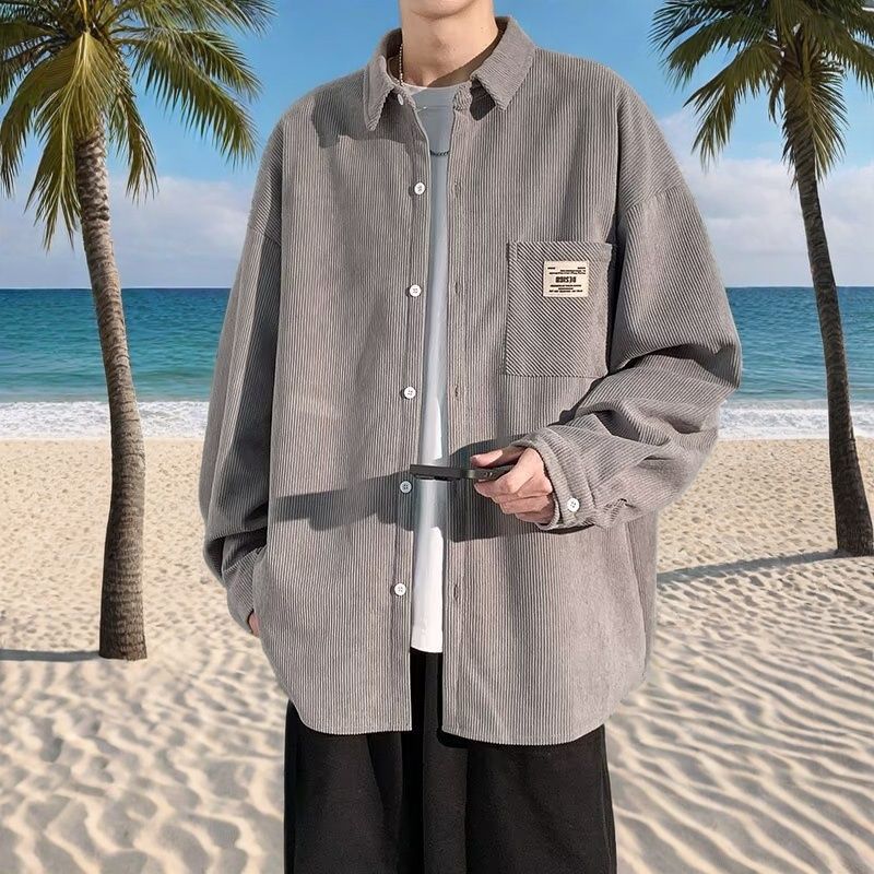 코듀로이 셔츠 소년 봄, 가을 빈티지 미국 복고풍 긴팔 셔츠 디자인 루즈 캐주얼 재킷
